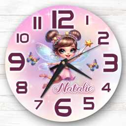 Girls Cute Fairy Personalised Gift For Kid's Bedroom Clock - Kids Clock, Children's Decor, Custom Wall - thumbnail 1