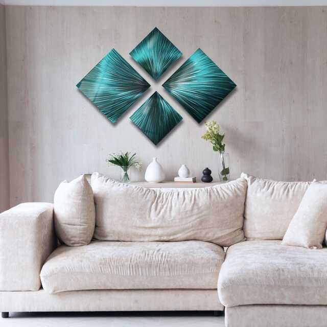 Teal Metal Wall Art Abstract Modern Sculpture Set Of 4 - image 1