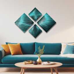 Teal Metal Wall Art Abstract Modern Sculpture Set Of 4 - thumbnail 2