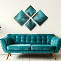 Teal Metal Wall Art Abstract Modern Sculpture Set Of 4 - thumbnail 3