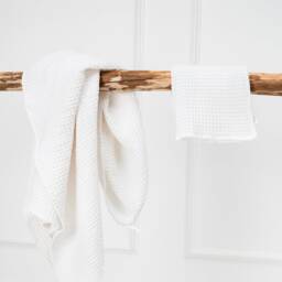 Set Of 2 Waffle Linen Towels - Hand & Body Towel Set, Stonewashed Bathroom Towels, Scandinavian Spa Natural - thumbnail 2