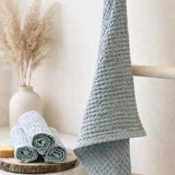 Set Of 2 Waffle Linen Towels - Hand & Body Towel Set, Stonewashed Bathroom Towels, Scandinavian Spa Natural - thumbnail 3