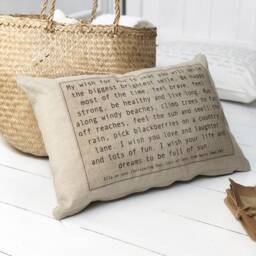 Bespoke Linen Christening Wish Cushion - New Baby Gift Present Nursery Decor Heatpress Godparent - thumbnail 2