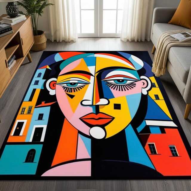 Abstract Cubist Women Geometry Art Rug, Modern Mat - image 1