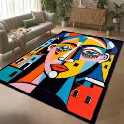 Abstract Cubist Women Geometry Art Rug, Modern Mat - thumbnail 2