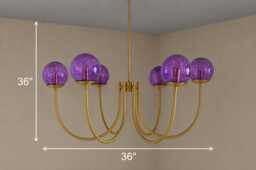 Castle 6-Light Brass Chandelier - Brushed With Purple Globe Purple Glass Seeded White Pendant Light Medieval Inspired - thumbnail 1