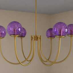 Castle 6-Light Brass Chandelier - Brushed With Purple Globe Purple Glass Seeded White Pendant Light Medieval Inspired - thumbnail 2