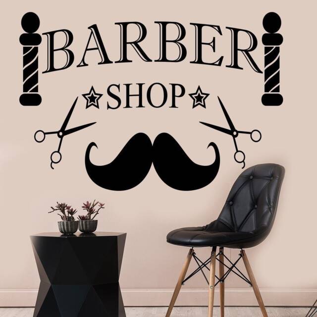 Mustache Wall Decals, Barber Shop Decal, Hair Man Beauty Salon Decor, Scissors Star Stickers, Removable Sticker, Vinyl Art - Ma118 - image 1