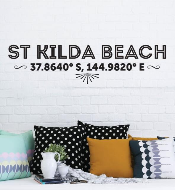 St Kilda Beach Latitude Wall Sticker Decal - Quotes, Decals, Words, Inspiration, Decor, Family