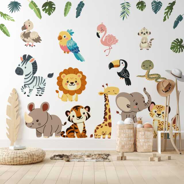 Safari Animal Wall Decals Peel & Stick Jungle Nursery Decor - image 1