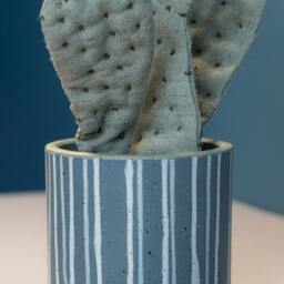 Large Opuntia Textile Sculpture - Statement Cactus Art in Striped Pot - thumbnail 3