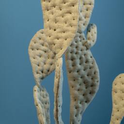Large Opuntia Textile Sculpture - Statement Cactus Art in Striped Pot - thumbnail 2