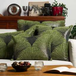 Art Deco Retro Fan Boudoir Cushion. Moss Green & Metallic Silver Vintage Design. Luxury Velvet Chenille. 17x12 - thumbnail 3