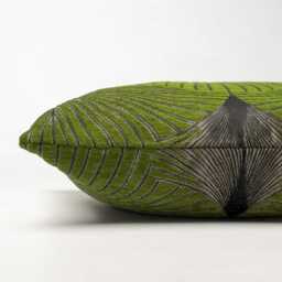 Art Deco Retro Fan Boudoir Cushion. Moss Green & Metallic Silver Vintage Design. Luxury Velvet Chenille. 17x12 - thumbnail 2