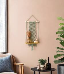 Macrame Shelves, Wood Shelf, Indoor Plant Living Room Decor, Shelf For Plants, Handmade Macrame, Wall Mount Unique Gift S16 - thumbnail 1