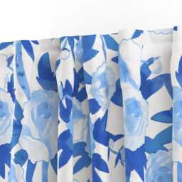 Floral Curtain Panel - Chinoiserie Flower Garden Watercolor Custom Peonies in Blue By Willowlanetextiles - thumbnail 3