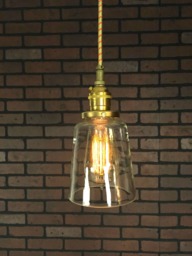 "Industrial Pendant Light -Brass 4 1/2"" Clear Glass Cone Shade with Patented ""Huila Connector"