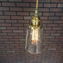 "Industrial Pendant Light -Brass 4 1/2"" Clear Glass Cone Shade with Patented ""Huila Connector" - thumbnail 3