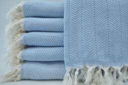 "Baby Blue Blanket, 200cmx225cm, Turkish Pestemal, Throw, Cover, Beach Towel, 79""x89" - thumbnail 1