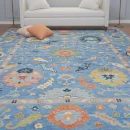 Blue Wool Oushak Rug, Handwoven Floral Fine Woolrug Ar_3050 - thumbnail 3