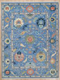 Blue Wool Oushak Rug, Handwoven Floral Fine Woolrug Ar_3050 - thumbnail 1