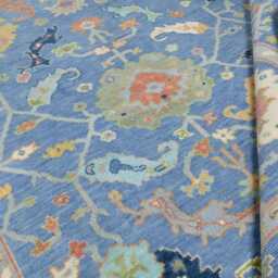 Blue Wool Oushak Rug, Handwoven Floral Fine Woolrug Ar_3050 - thumbnail 2