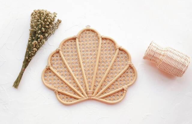 Rattan Seashell Wall Decor, Boho Nursery Shell Bohemian Shelf Beach Home Coastal Girl Room Decor - image 1