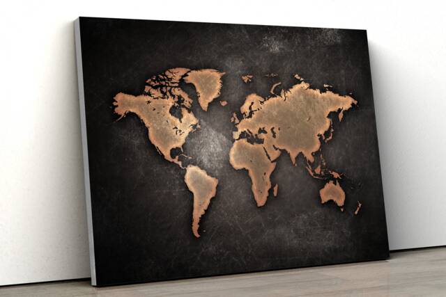 World Map Atlas Black Copper Gold Large Canvas Art Print Gift A0 A1 A2 A3 A4 - image 1