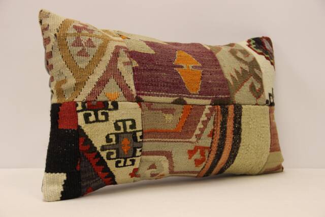 Lumbar Pillow, Patchwork Sofa Pillow, 12x20 in 30x50 cm, Vintage Turkish Kilim Pillow, Home Cushion Cover Boho Pillow Koef-972 - image 1