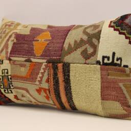 Lumbar Pillow, Patchwork Sofa Pillow, 12x20 in 30x50 cm, Vintage Turkish Kilim Pillow, Home Cushion Cover Boho Pillow Koef-972 - thumbnail 3