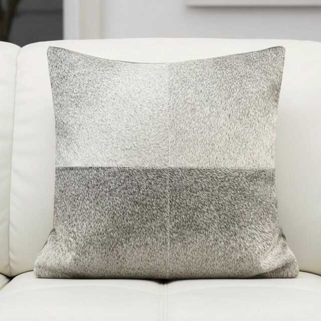 Natural Gray Cowhide Cushion 48x48 Cover Italian Style Farmhouse - image 1
