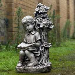 Unique Girl Reading Under Tree Statue Concrete Sculpture Whimsical Outdoor Figurine Storytime Yard Ornament Lover Gift Home Decoration - thumbnail 3