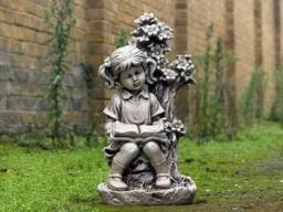Unique Girl Reading Under Tree Statue Concrete Sculpture Whimsical Outdoor Figurine Storytime Yard Ornament Lover Gift Home Decoration - thumbnail 1