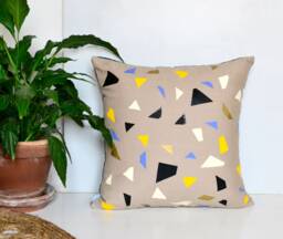 Terrazzo-Inspired Beige Linen Pillow Cover, Eclectic & Eco-Friendly, 18x18 Inches