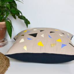 Terrazzo-Inspired Beige Linen Pillow Cover, Eclectic & Eco-Friendly, 18x18 Inches - thumbnail 4