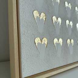 Gold Heart Textured Wall Art, White Canvas Painting, Leaf Love Decor Glam Nursery - thumbnail 2