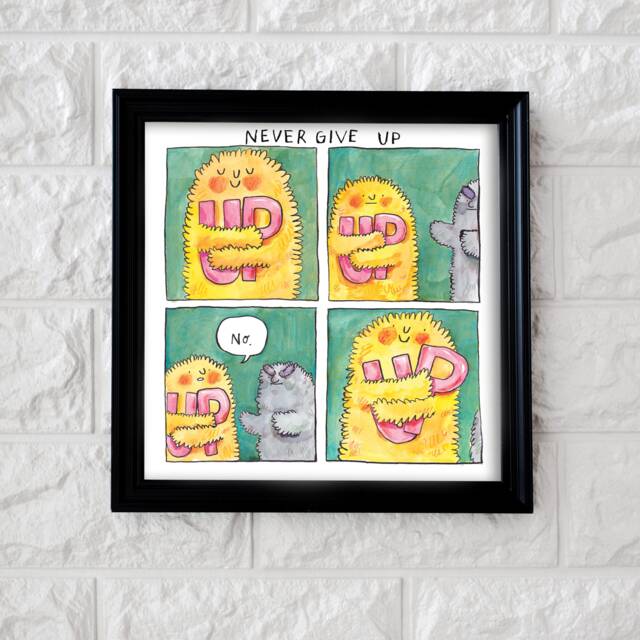 Never Give Up Comic Print - Inspirational Monster Art, Encouragement Gift - image 1