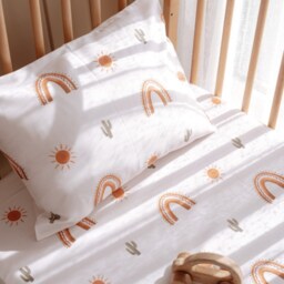 Rainbow Sun Patterned Organic Fitted Baby Sheets - Cotton Soft Crib Toddler Bedding Unique Gifts Bedding Baby Gift - thumbnail 2