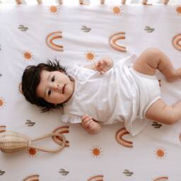 Rainbow Sun Patterned Organic Fitted Baby Sheets - Cotton Soft Crib Toddler Bedding Unique Gifts Bedding Baby Gift - thumbnail 3
