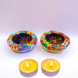 Handmade Shabbat Candle Holder Set Of Tea Lights Made With Polymer Clay & Glass - thumbnail 2