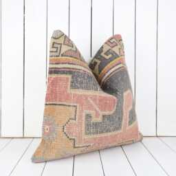 Turkish Kilim Pillow Cover - 20x20 Inch Vintage Anatolian Home Decor - thumbnail 3