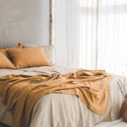 Burnt Orange Linen Sofa Cover, Natural Throw Blanket, Heavyweight Bed Handmade Throw, Softened Blanket - thumbnail 2