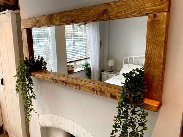 Rustic Wooden Mirror With Shelf - Handmade Hallway - image 1