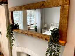 Rustic Wooden Mirror With Shelf - Handmade Hallway