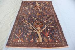 4'3x6'4 Ft Vintage Afghan Natural Tree Of Life Rug, Hand Knotted Veg Dyes Wool Tribal Pictorial Trees Rug For Kitchen, Kids Room Carpet - thumbnail 1