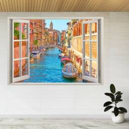 Houses Canal Boats Venice Italy 3D Window View Wall Sticker Poster Decal A251 - thumbnail 2