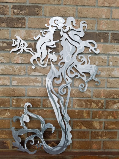 Mermaid Metal Wall Art, Aluminum Mermaid, Fish Ocean Beach House Decor, Mystical Fantasy Art - image 1
