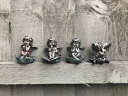 Set Of Four Miniature Garden Cherubs, Ornaments, Christmas Sitting Memorial Decoration - thumbnail 1