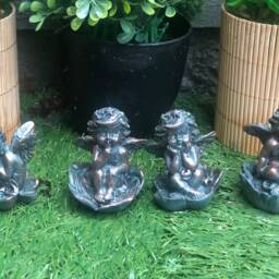 Set Of Four Miniature Garden Cherubs, Ornaments, Christmas Sitting Memorial Decoration - thumbnail 2