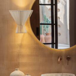 Off-White Linen Cloth Wall Sconce Minimalist Bali Artisan Lamp - thumbnail 2